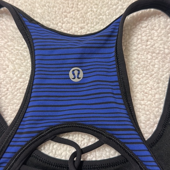 Lululemon Sweaty Or Not Sports Bra Racerback Blue Black Strappy Cut Out - Picture 7 of 13